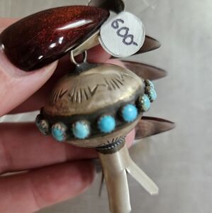 Navajo Made Blossom Sterling Pendant With Kingman Turqoise Stamped MS